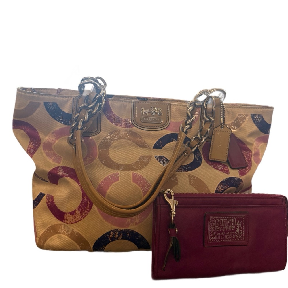 Coach Multicolor Canvas Tote and Wristlet Set